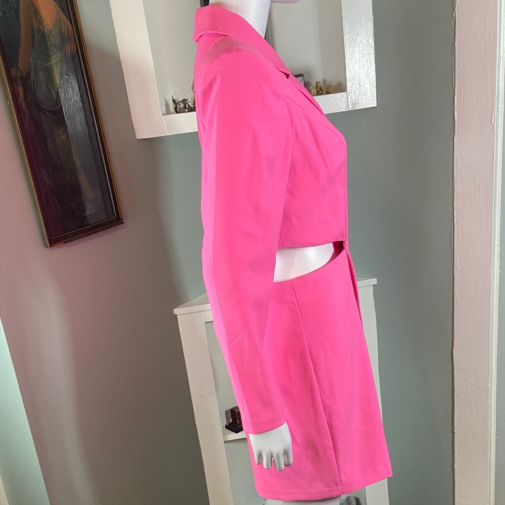 Express Hot Pink Blazer Cut Out Mini Dress Neon sheath suit medium Bodycon - Picture 9 of 13